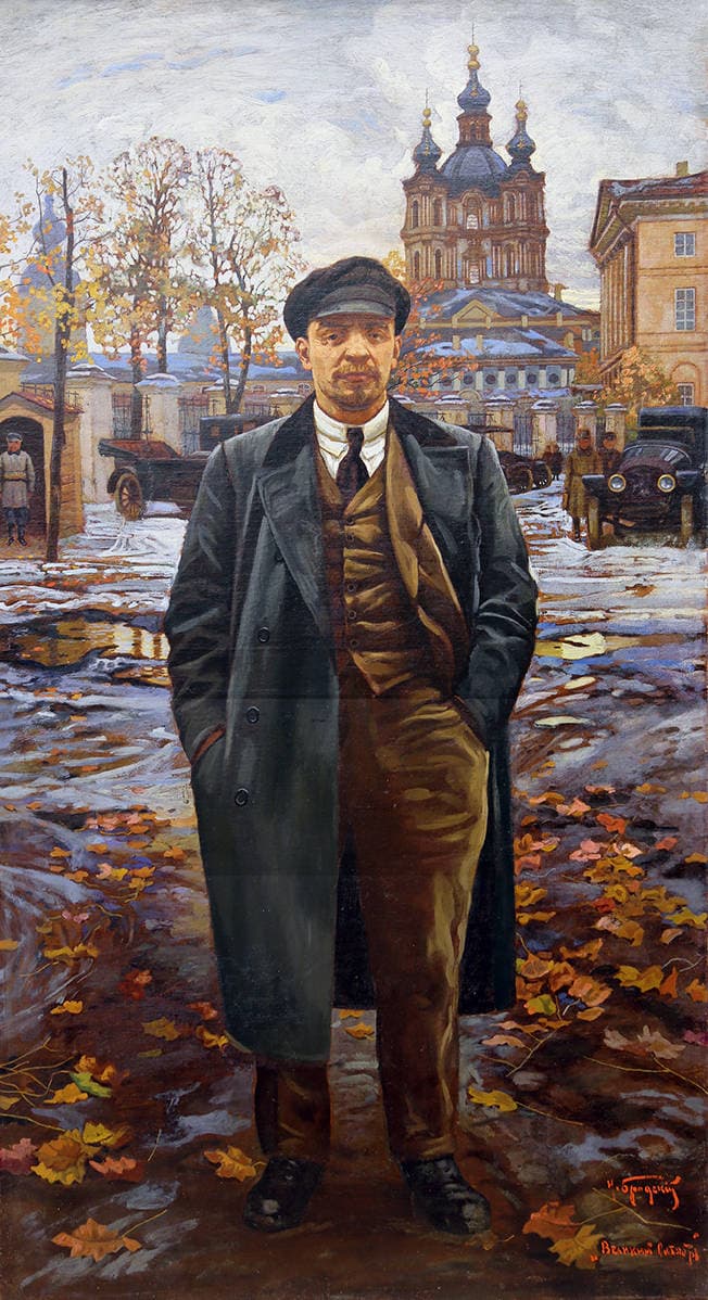 Великий Октябрь. В.И. Ленин на фоне Смольного